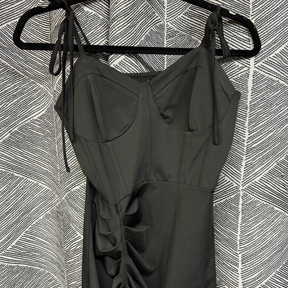 Thigh High Slit Tie Shoulder Ruched Draped Bustier Corsetstyle Vegas Dress <270> - Picture 4 of 10